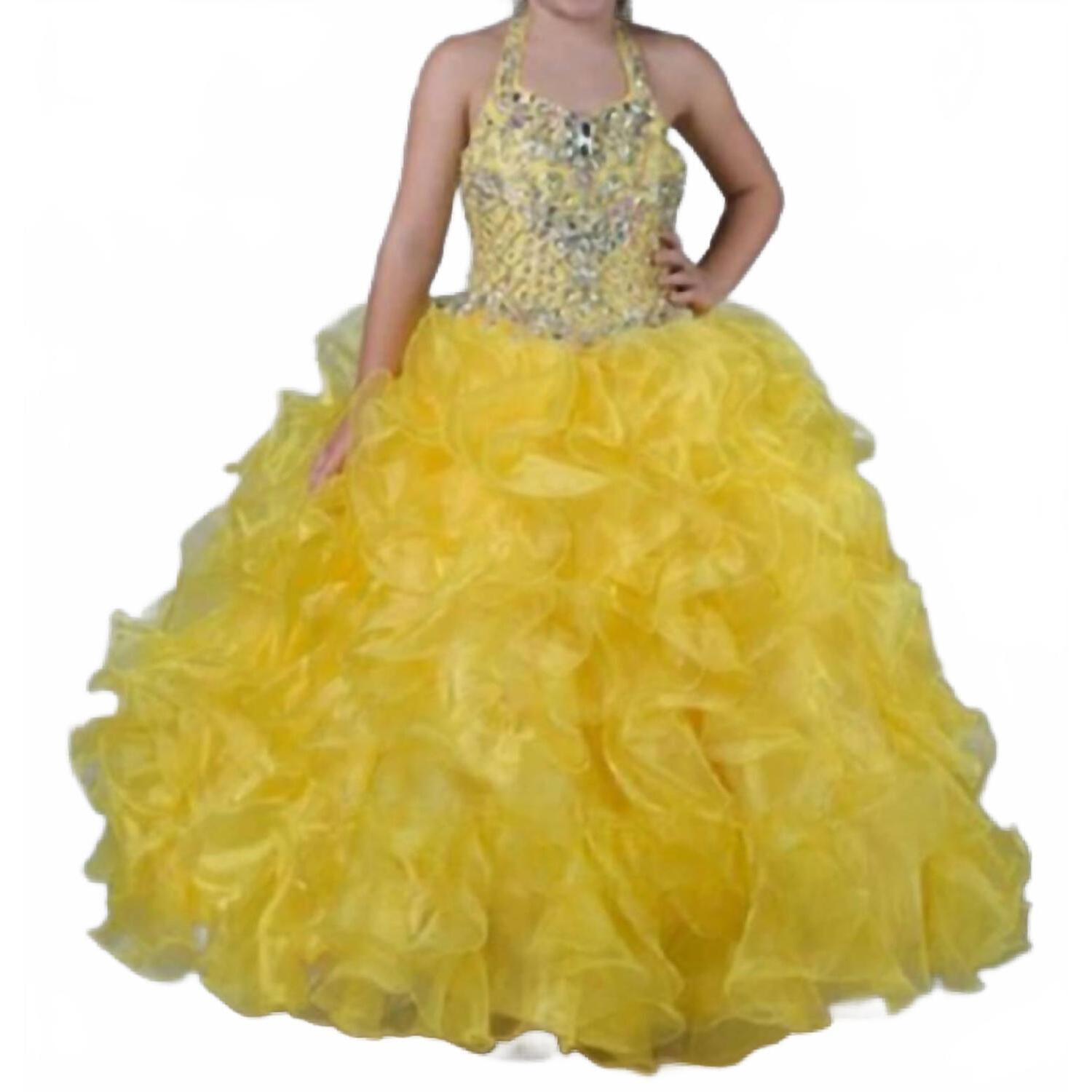New Little Rosie Girl's Long National Level Pageant Dress In Yellow